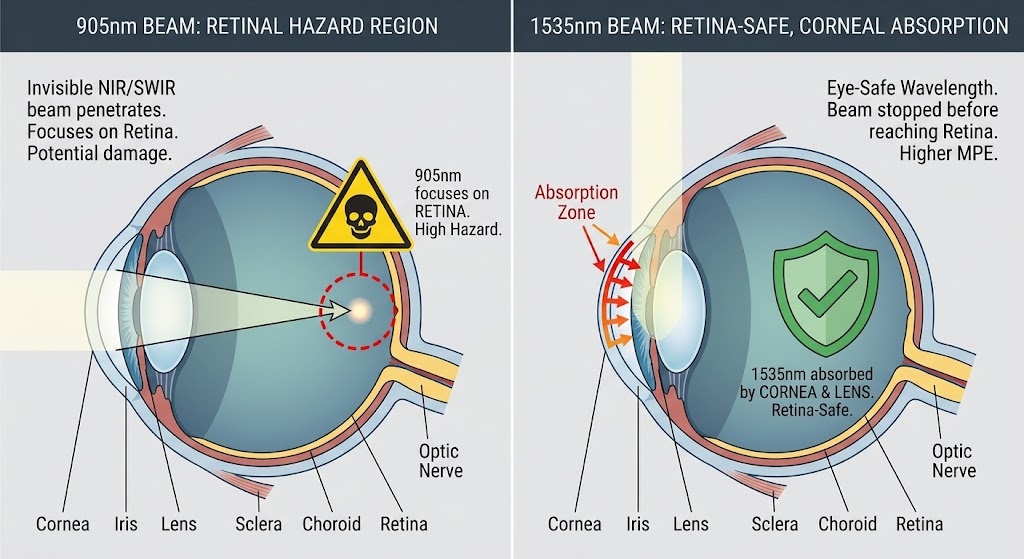 Eye safety visualization by wavelength
