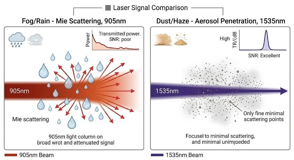 Mie scattering versus rain performance comparison