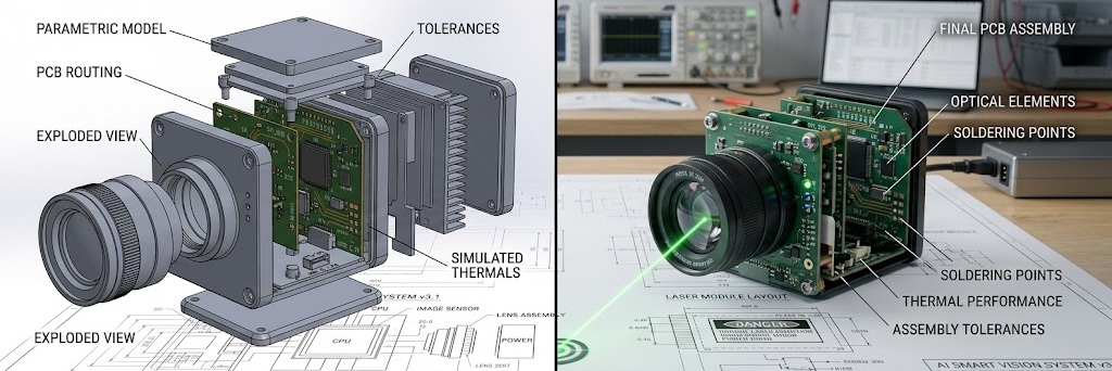 CAD design versus physical hardware prototype — the gap JDM bridges